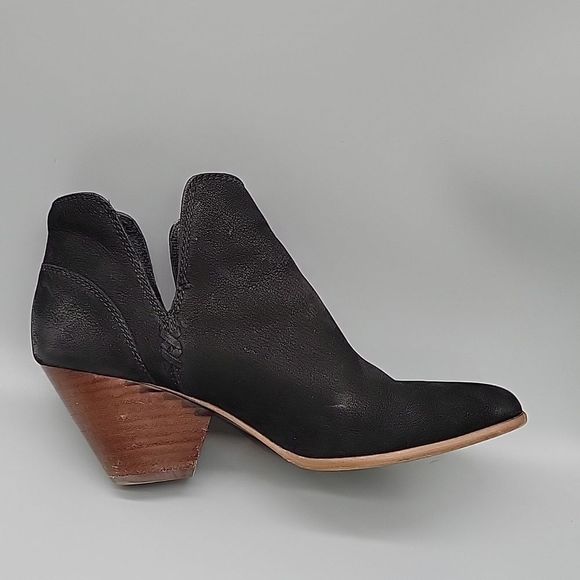 Frye boots Reina cut out 9 black leather heel shoes western Nubuck ankle bootie - Picture 5 of 11